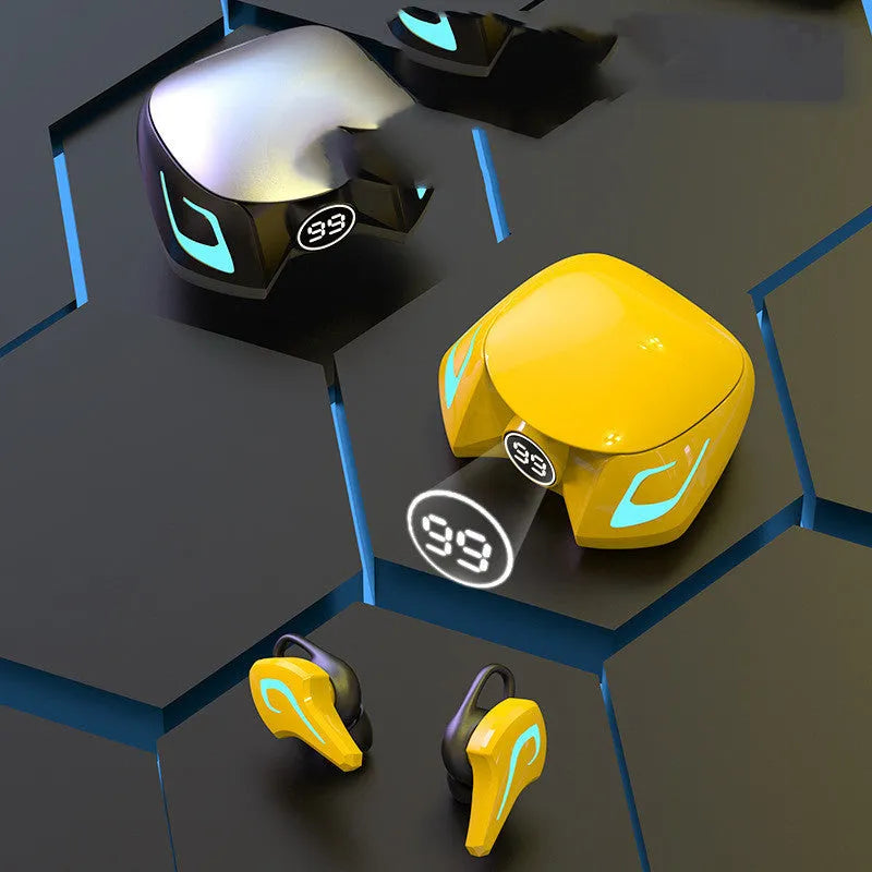 Colourful wireless gaming Bluetooth headset with earplug-style design for zero-latency gameplay audio