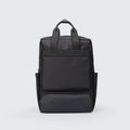 Elegant black Oxford cloth computer backpack with 20-35 litre capacity and polyester lining.