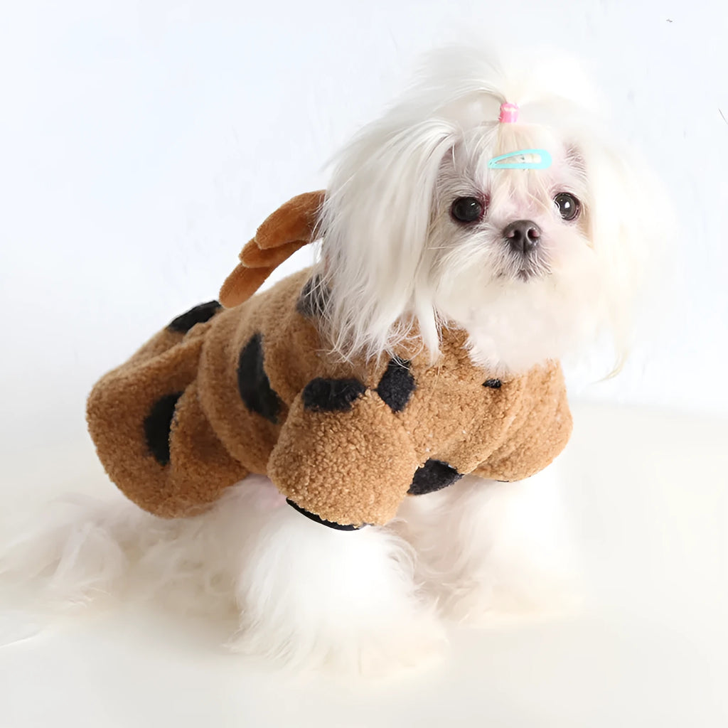 Polka dot pet clothing with elk couple design for cats and dogs in cloth material