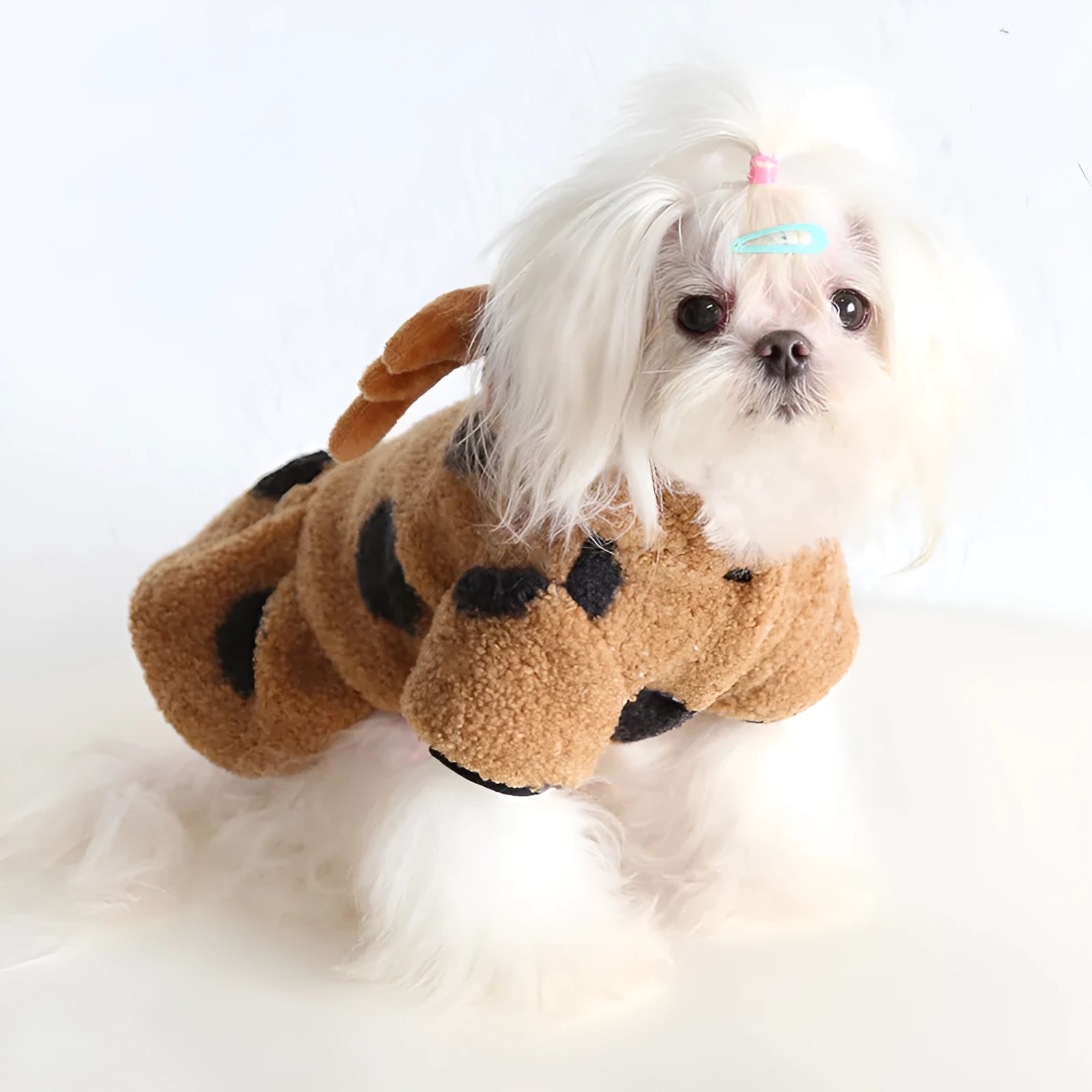 Polka dot pet clothing with elk couple design for cats and dogs in cloth material
