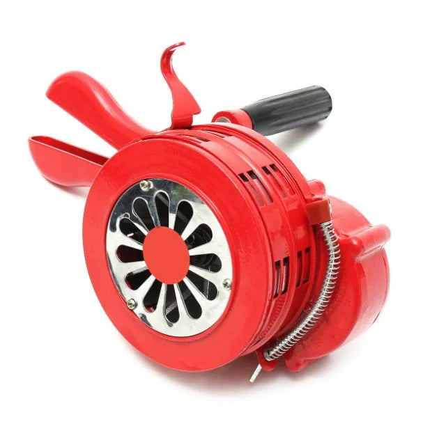 Red manual hand crank air raid alarm siren with folding lever and aluminium alloy body