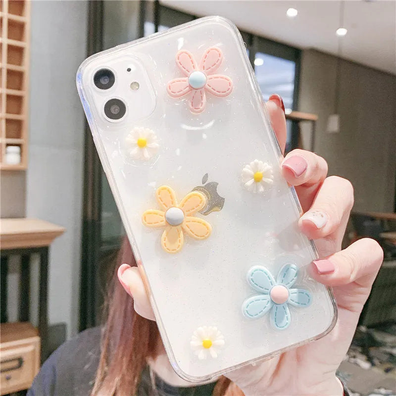 Soft rubber iPhone case with girl heart design and New Year's flowers pattern for multiple iPhone models