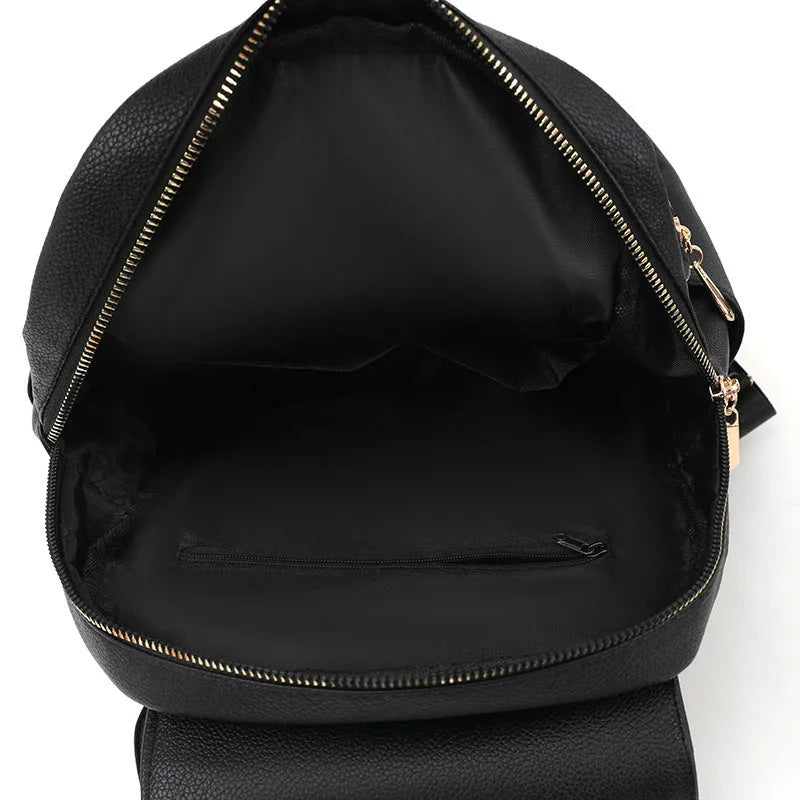 Women's casual PU leather backpack in street style with three-dimensional pockets and advanced texture