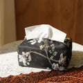 New Chinese style brocade fabric tissue box with embroidery white plum design and optional pearl buckle