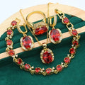 Full rhinestone zircon women's jewellery set with necklace, earrings, and ring on a snake bones chain.