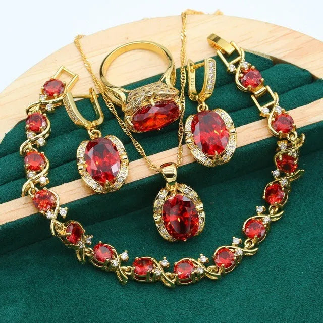 Full rhinestone zircon women's jewellery set with necklace, earrings, and ring on a snake bones chain.