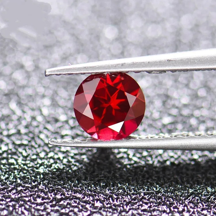 Cultivated ruby gemstone in pigeon blood red colour showing multiple cut options