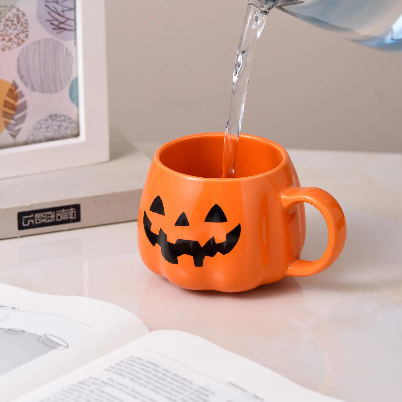 Creative Halloween Christmas office ceramic mug, bone china, 400ml, cartoon design, black expression or golden expression