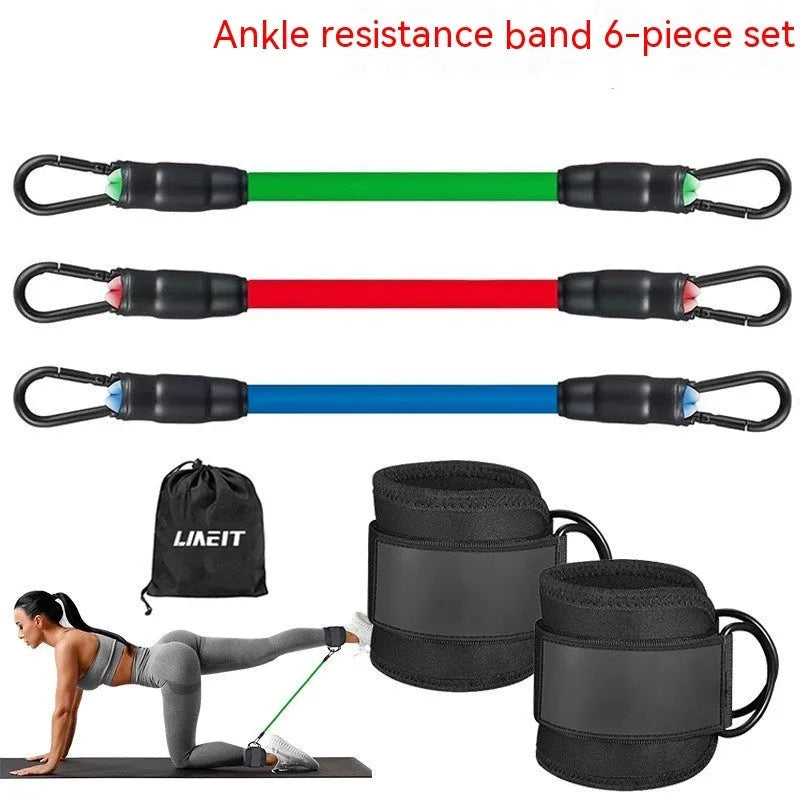 Yoga exercise hip lifting tension band set with three resistance levels and foot loops