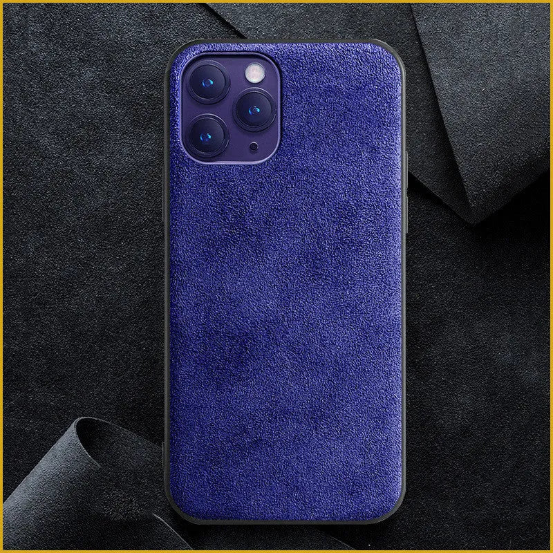 Suede iPhone case full-cover protection back cover in dark blue colour
