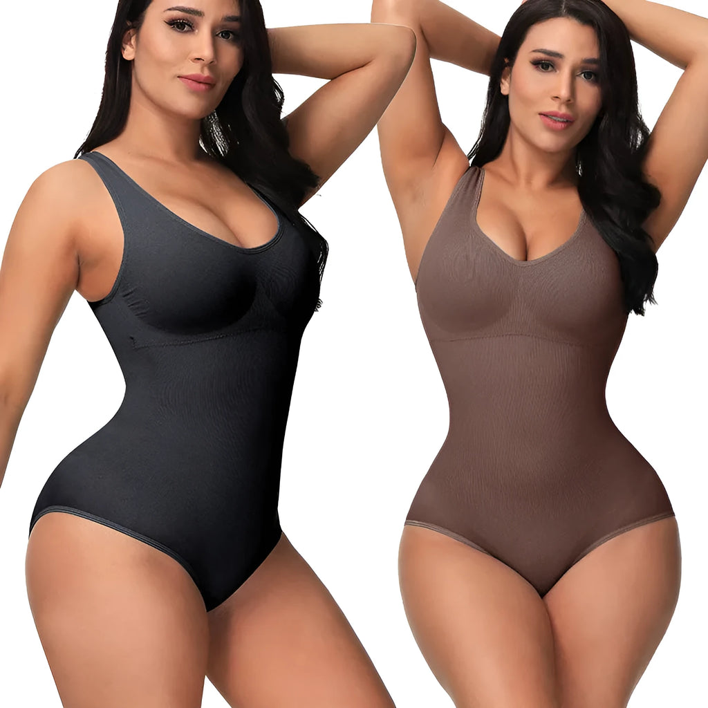 Nylon seamless women's bodysuit for waist support and shaping in various colours.