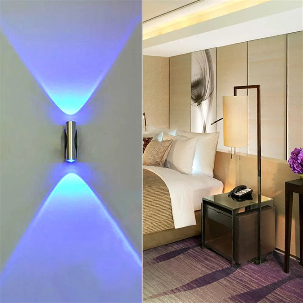LED double head wall light with aluminium shade in steel colour for corridor installation