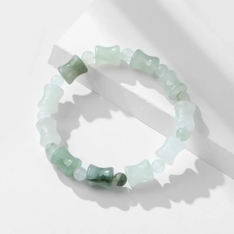 Tianshan Emerald natural chalcedony diamond beaded bracelet with safety lock charm on elastic string