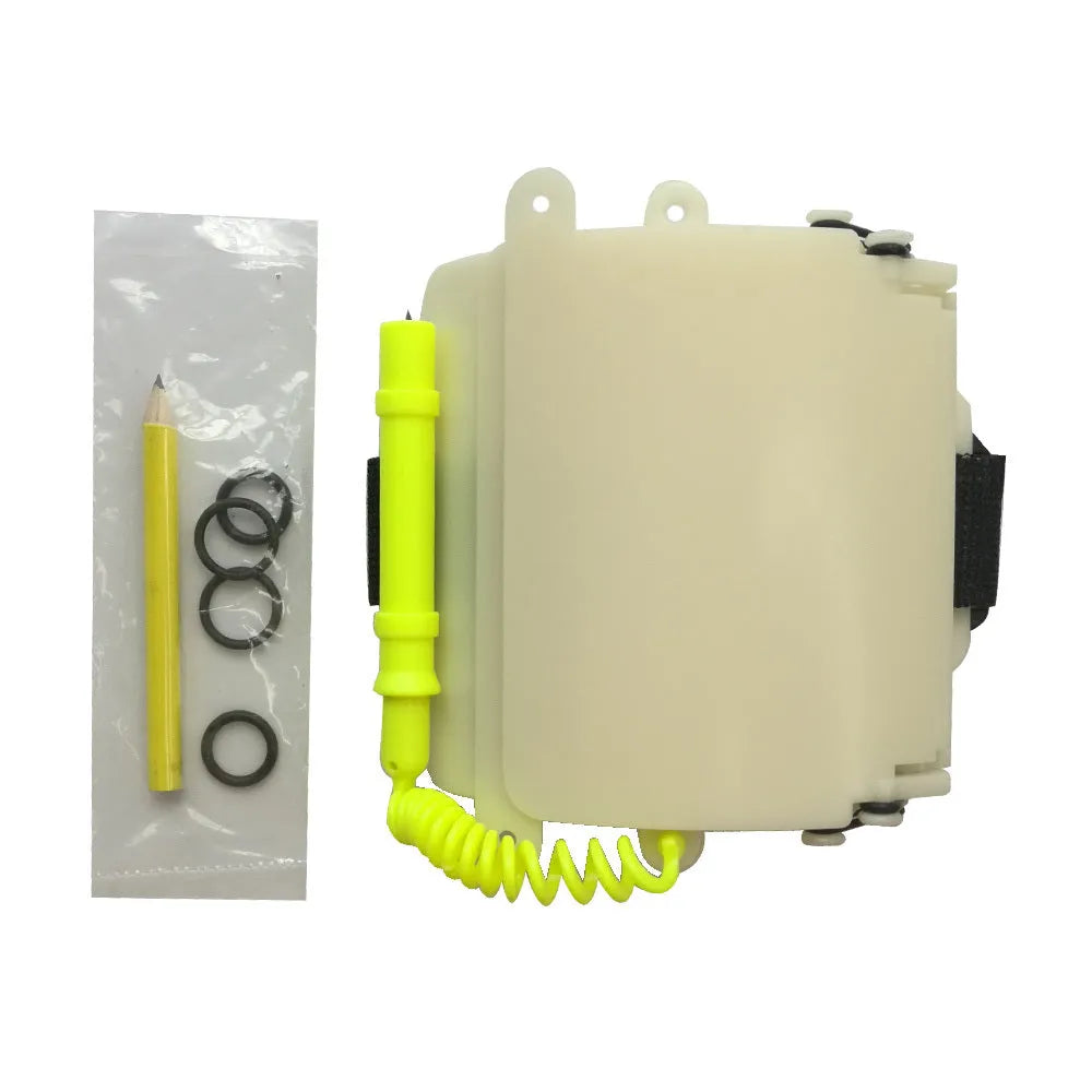 White luminous underwater writing wristboard for scuba diving communication with pencil