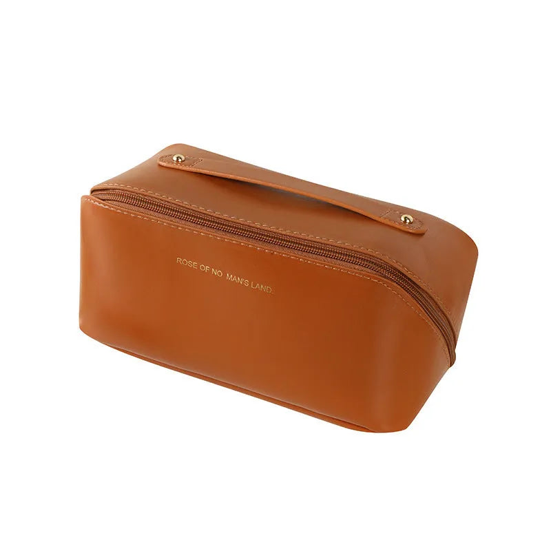 Korean style PVC waterproof pillow cosmetic bag in milky white with letter print pattern