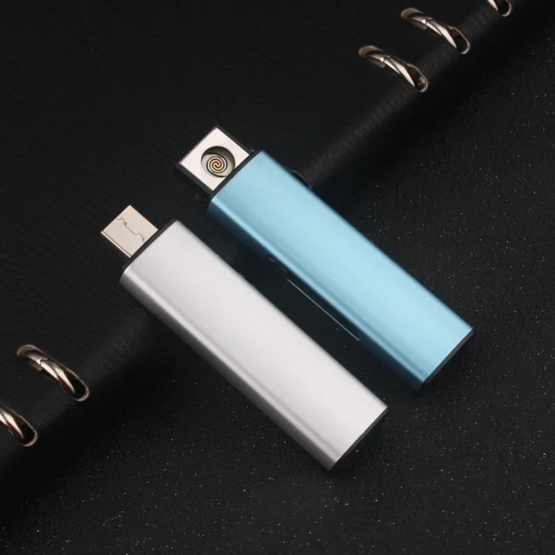 Rechargeable metal windproof cigarette lighter in hand, plain design, random colour