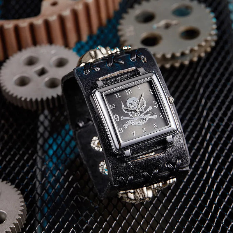 Black punk watch with scorpion design on dial, PVC case, quartz movement