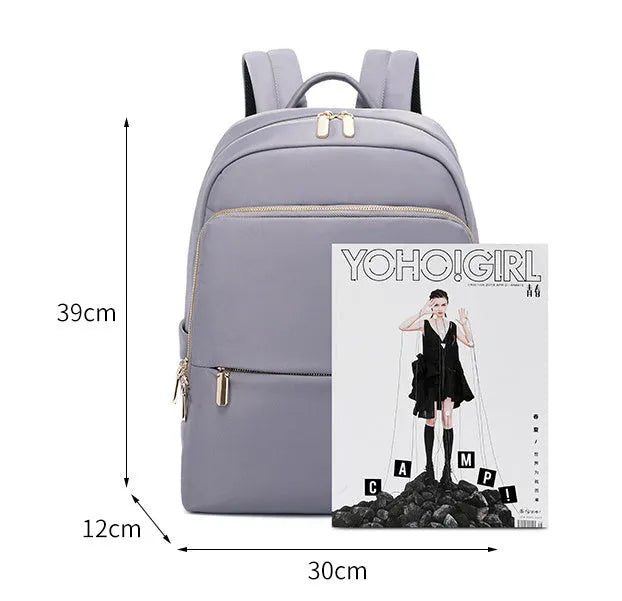 Oxford cloth women's backpack in black or purplish grey with large capacity and anti-theft design