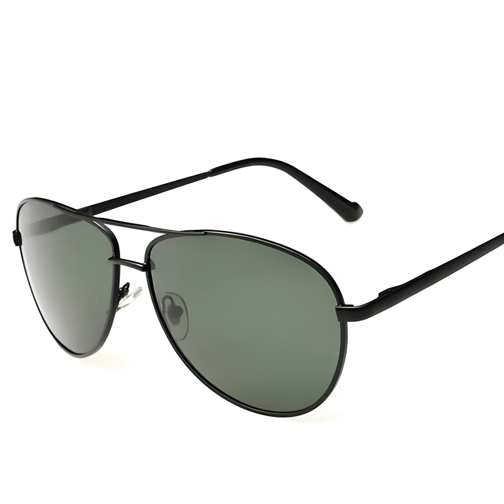 Metal frame polarised sunglasses in gun grey, 60mm lens width, temple length 140mm, for driving and travel