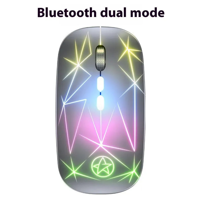 Wireless gaming mouse with RGB lighting and metal scroll wheel on black surface
