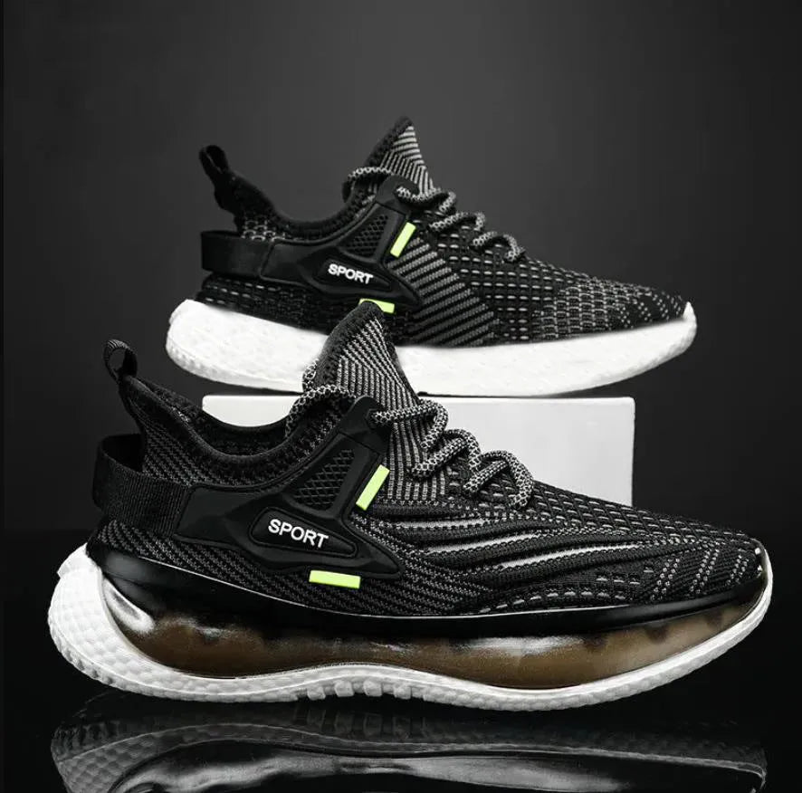 Men's woven mesh platform sneakers in Korean style with flat heel and round toe design