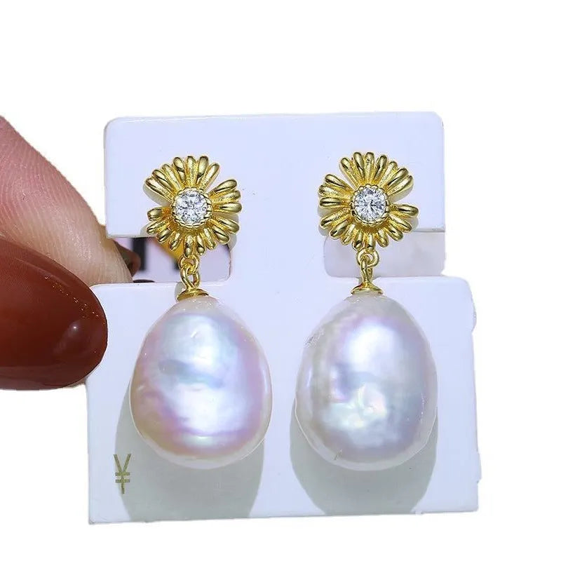 Baroque floral design sterling silver earrings with matching ring holder in gold and silver colour options