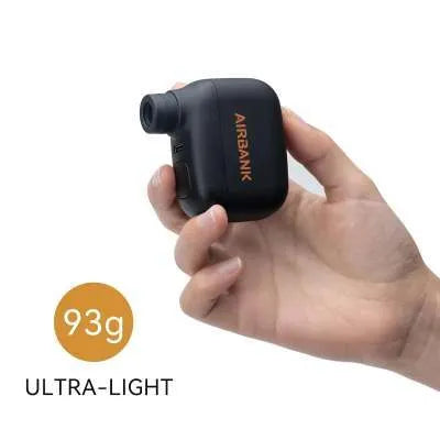 Black mini electric bicycle pump with USB cable and waterproof bag