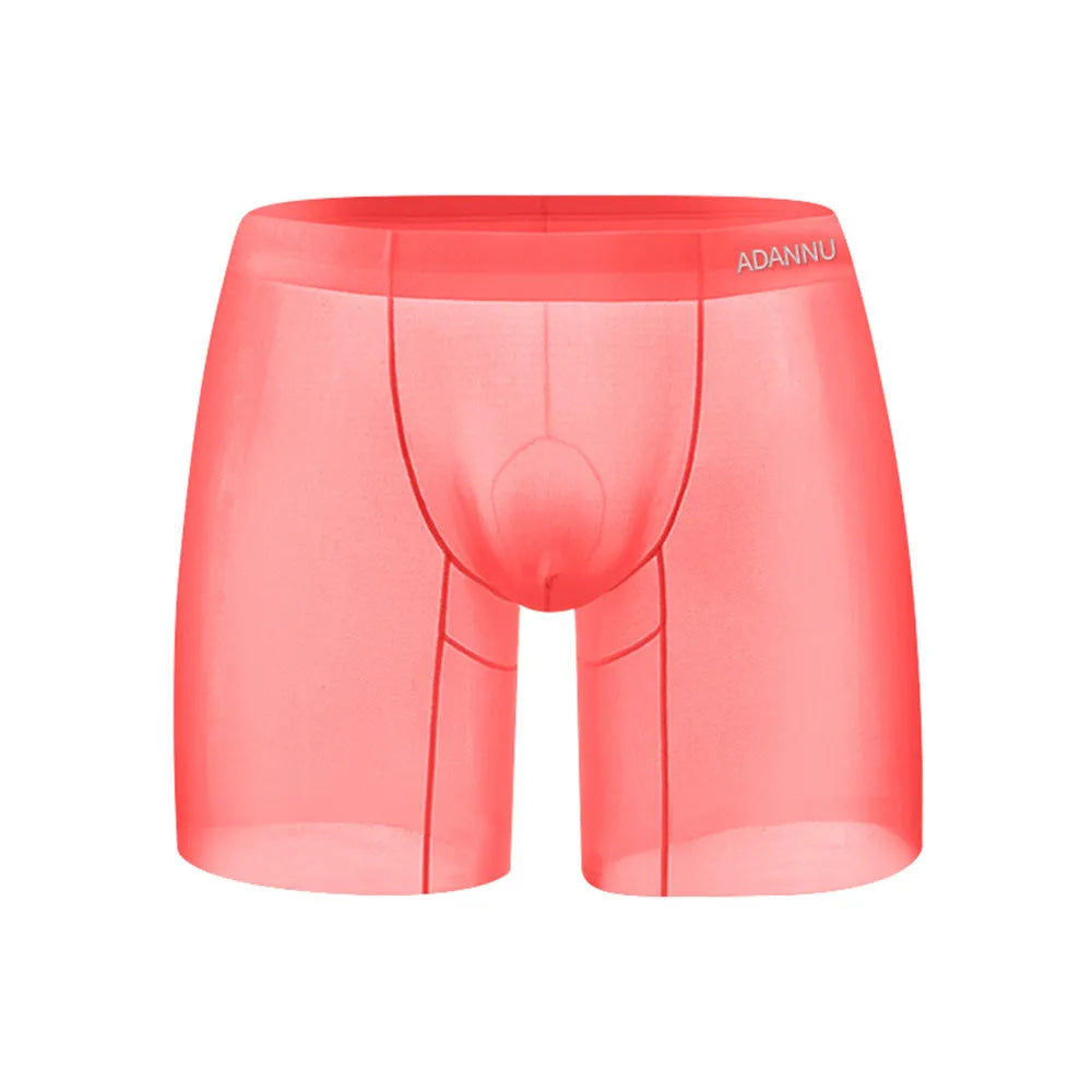 Men's seamless low waist nylon boxer shorts in orange colour with hip-lifting design