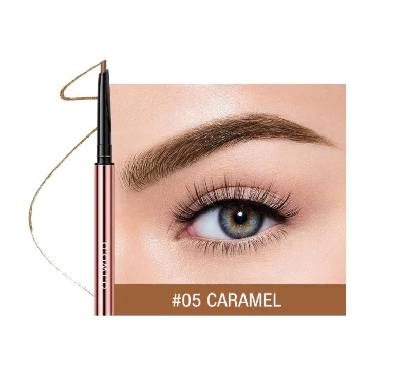 Eyebrow make-up pencil set showing six colour shades in slim pencil design with colour box packaging