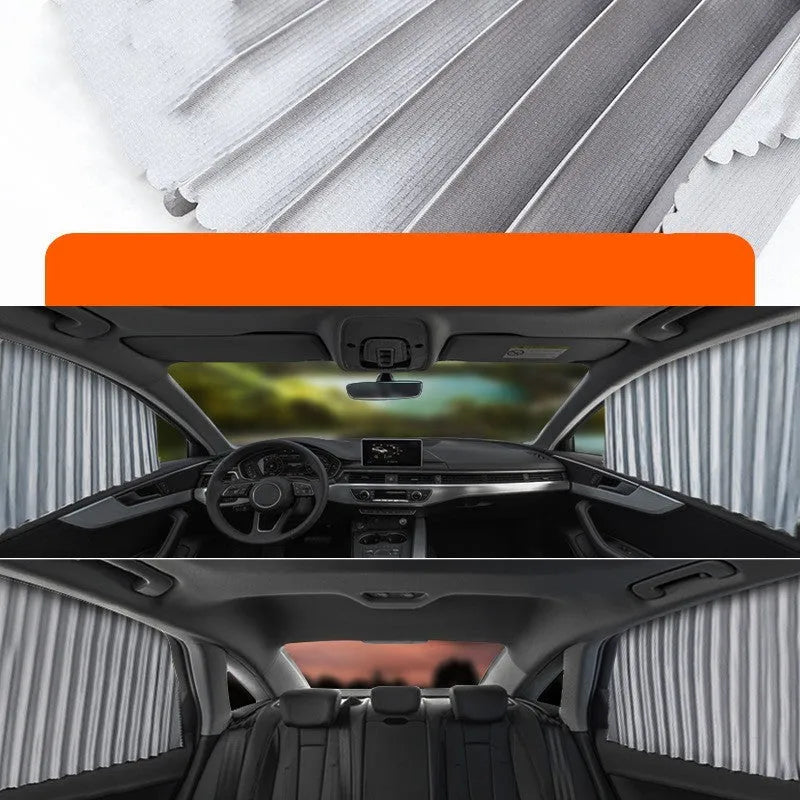 Auto retractable car sunshade in black colour showing roller shutter mechanism
