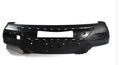 Black ABS plastic automotive front bumper with integrated mesh grille panel