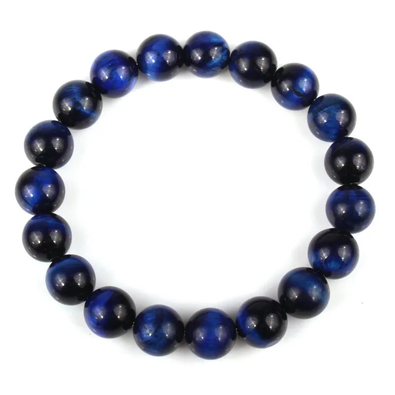Natural tiger eye crystal bracelet with round beads in choice of colour and 6mm, 8mm, 10mm, or 12mm sizes.