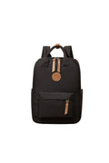 Black oxford cloth fashion backpack with curved shoulder straps and urban simplicity design