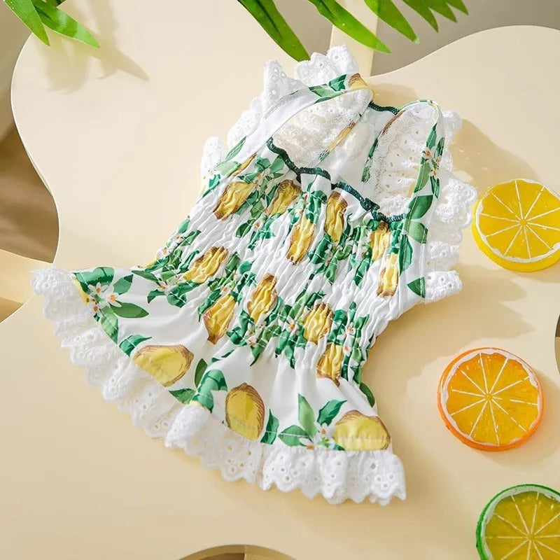 Rock yellow lemon polyester strap skirt dog dress for small to medium sized pets