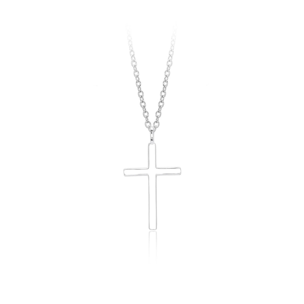 S925 sterling silver necklace with cross pendant on adjustable O-chain in gold, platinum, or rose gold finish