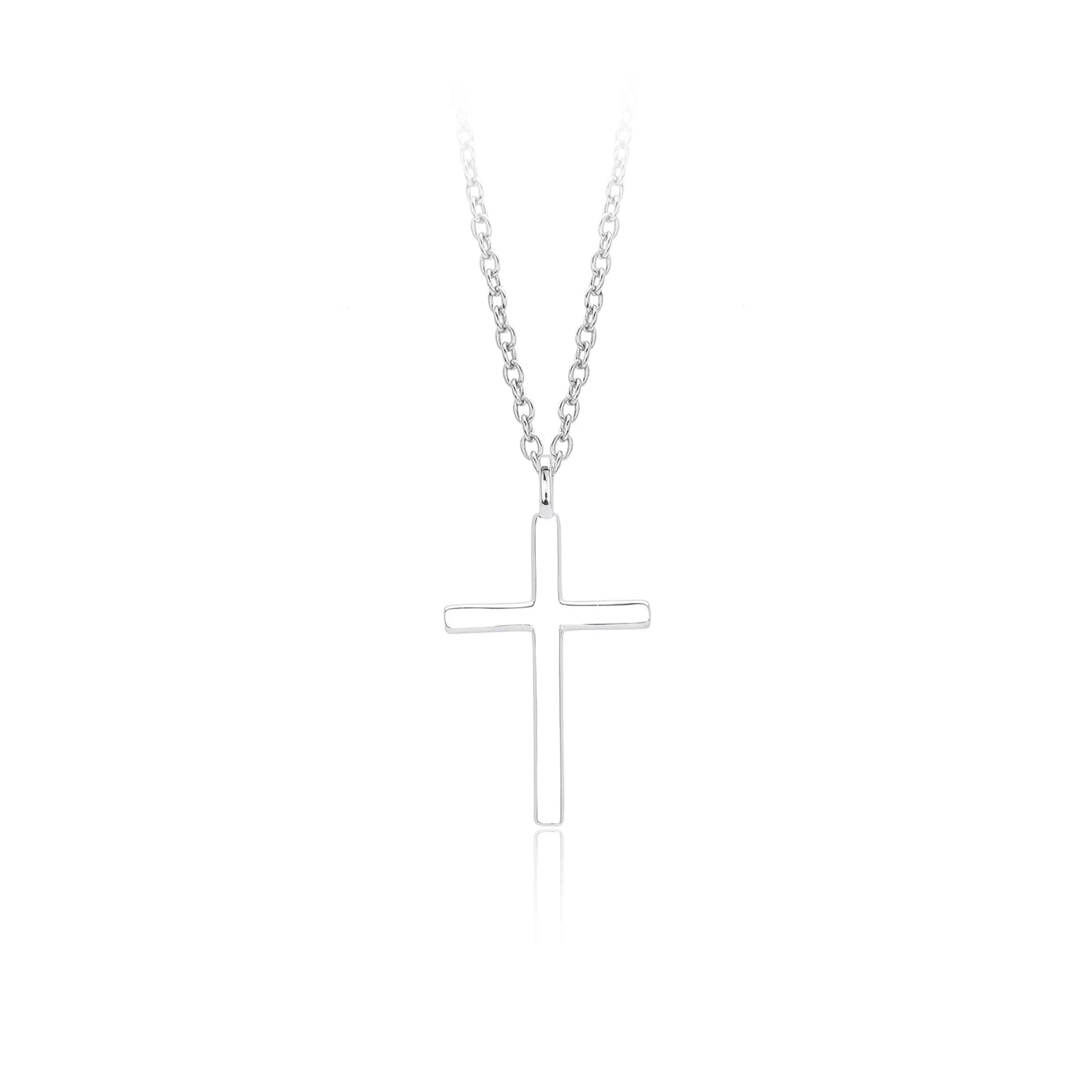 S925 sterling silver necklace with cross pendant on adjustable O-chain in gold, platinum, or rose gold finish