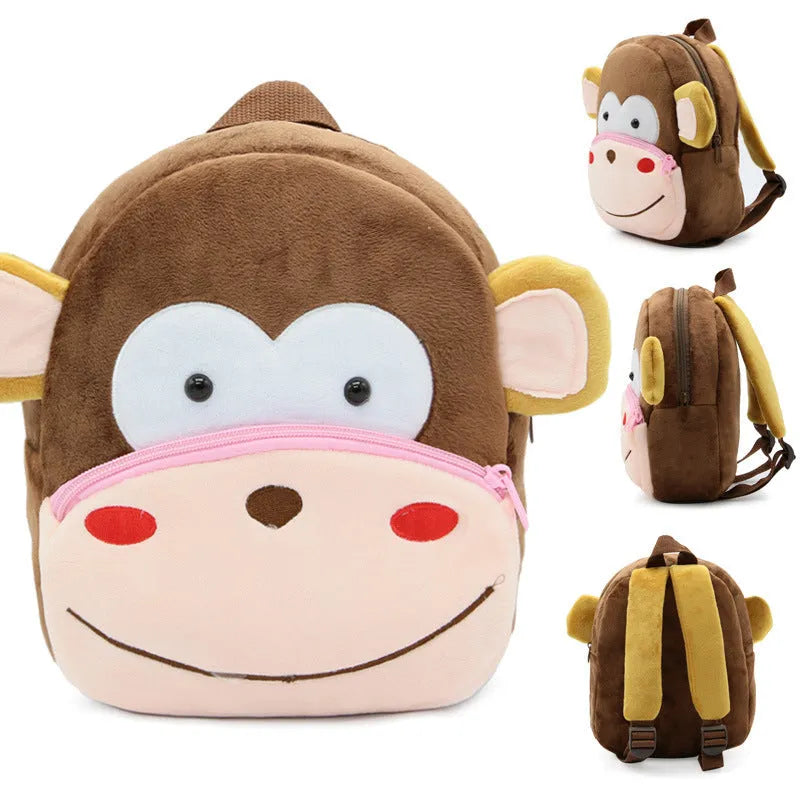 Small cloth animal backpack for kindergarten children, 26.5x24x10.5cm, with zipper pocket, available in multiple colours