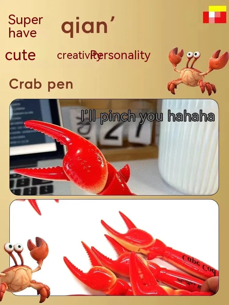 Crab-shaped ballpoint pen showing pressable can clip mechanism on side