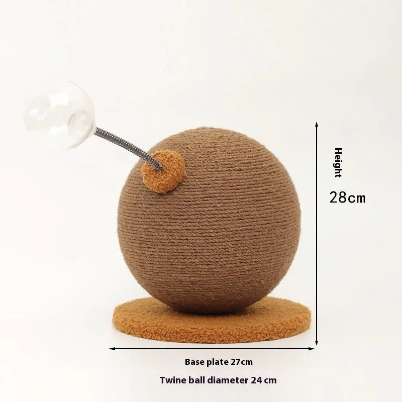 Anti-scratch cat toy tumbler with hemp rope construction and food-dispensing function