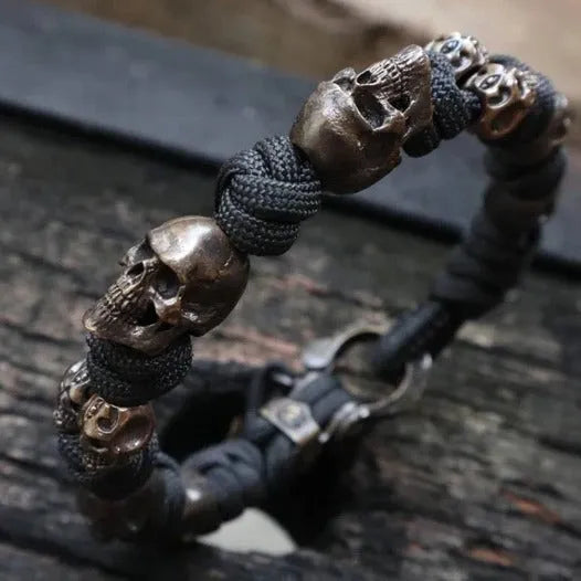 Hand woven skull paracord bracelet unisex retro style black rope