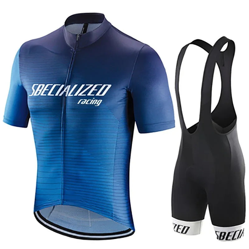 Summer men's mountain bike jersey suit with gel pad, polyester lycra fabric, 7 colours, XS to 4XL sizes