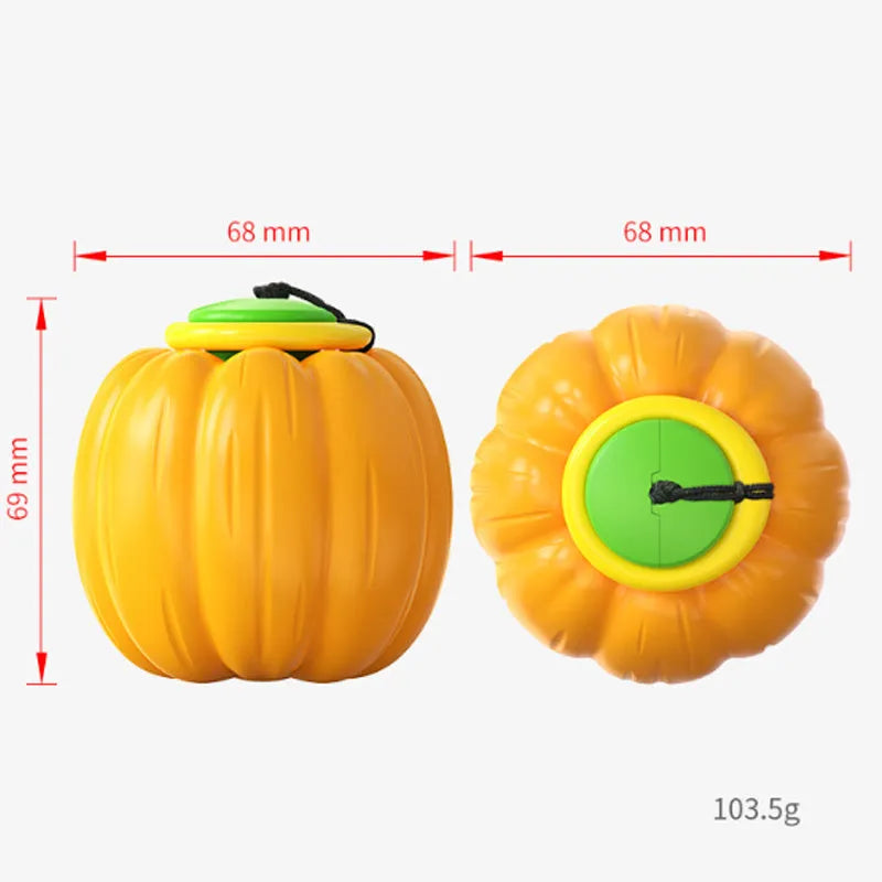 Green, orange and yellow plastic pumpkin squeaky dog ball toy for small dogs