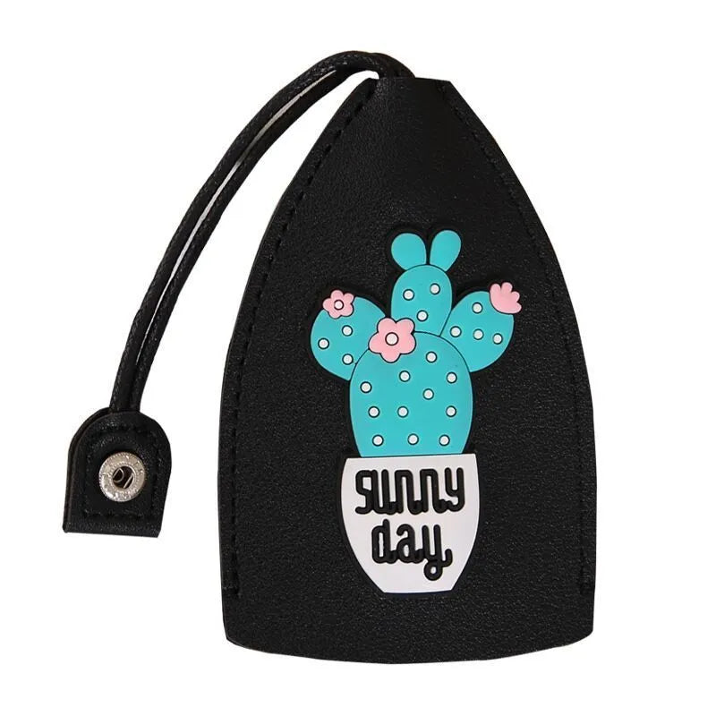 Cartoon design pull-out car key case in PU leather with removable decorative cover