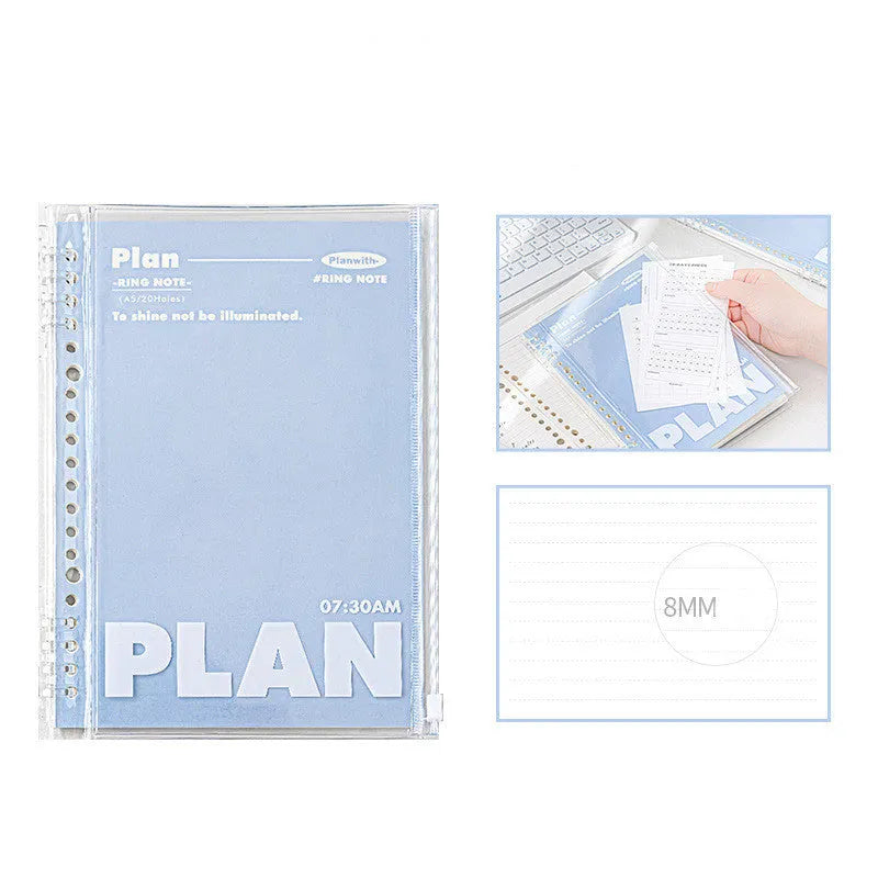 A5 blue and white PVC spiral notebook organiser with can store for loose papers