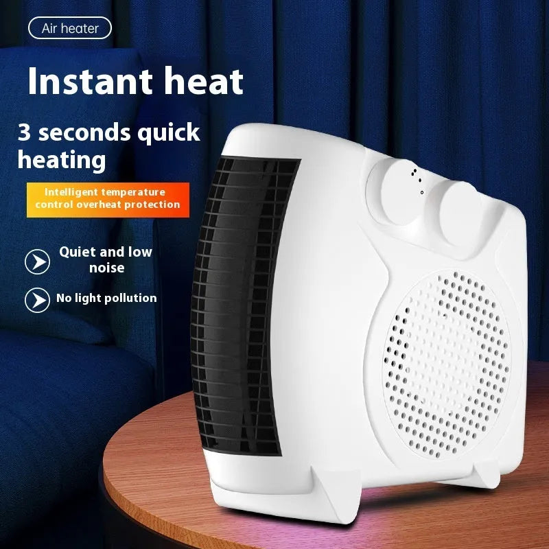 White compact electric heater with power settings for small rooms under 10 square metres