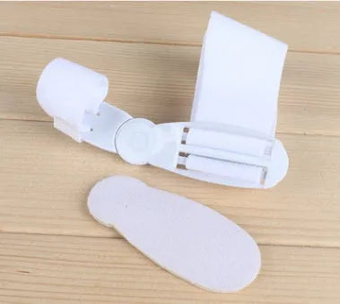 Blue Hallux Valgus Corrector adjustable splint with antibacterial velvet lining on a white background.