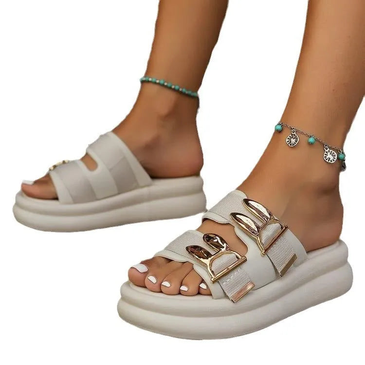Women's suede slippers with thick rubber soles in apricot, black and off white colours