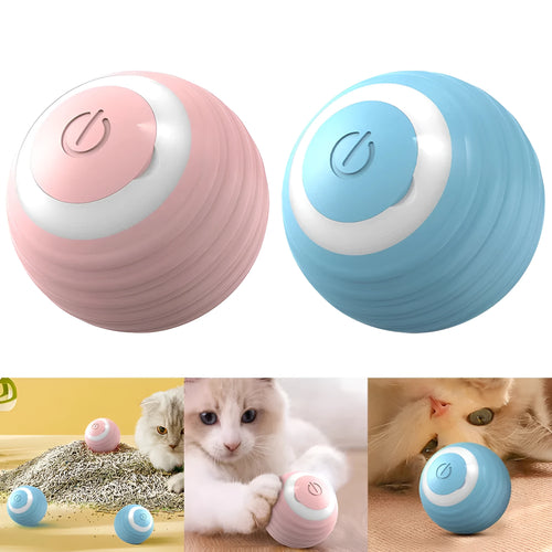 Blue rechargeable automatic moving cat toy with flashing lights on flat surface