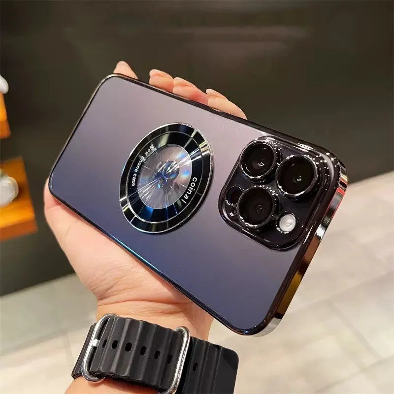 Magnetic PC hard shell phone case with lens protector in black, for iPhone 13 Pro