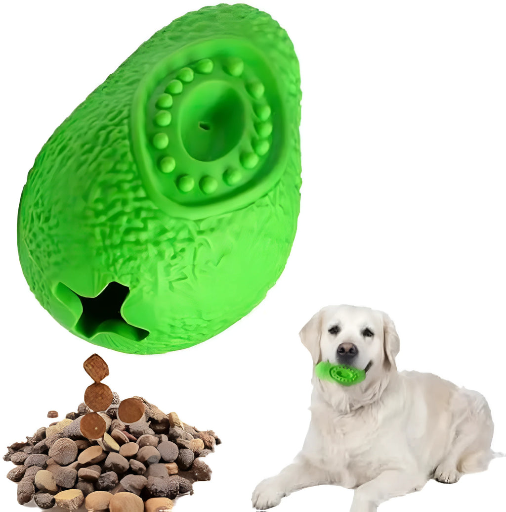 Green avocado-shaped natural rubber dog chew toy for aggressive chewers on a white background.
